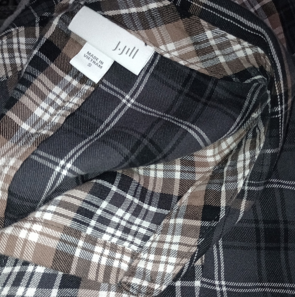 J. Jill Mixed Patchwork Multi Neutral Button Up T… - image 7